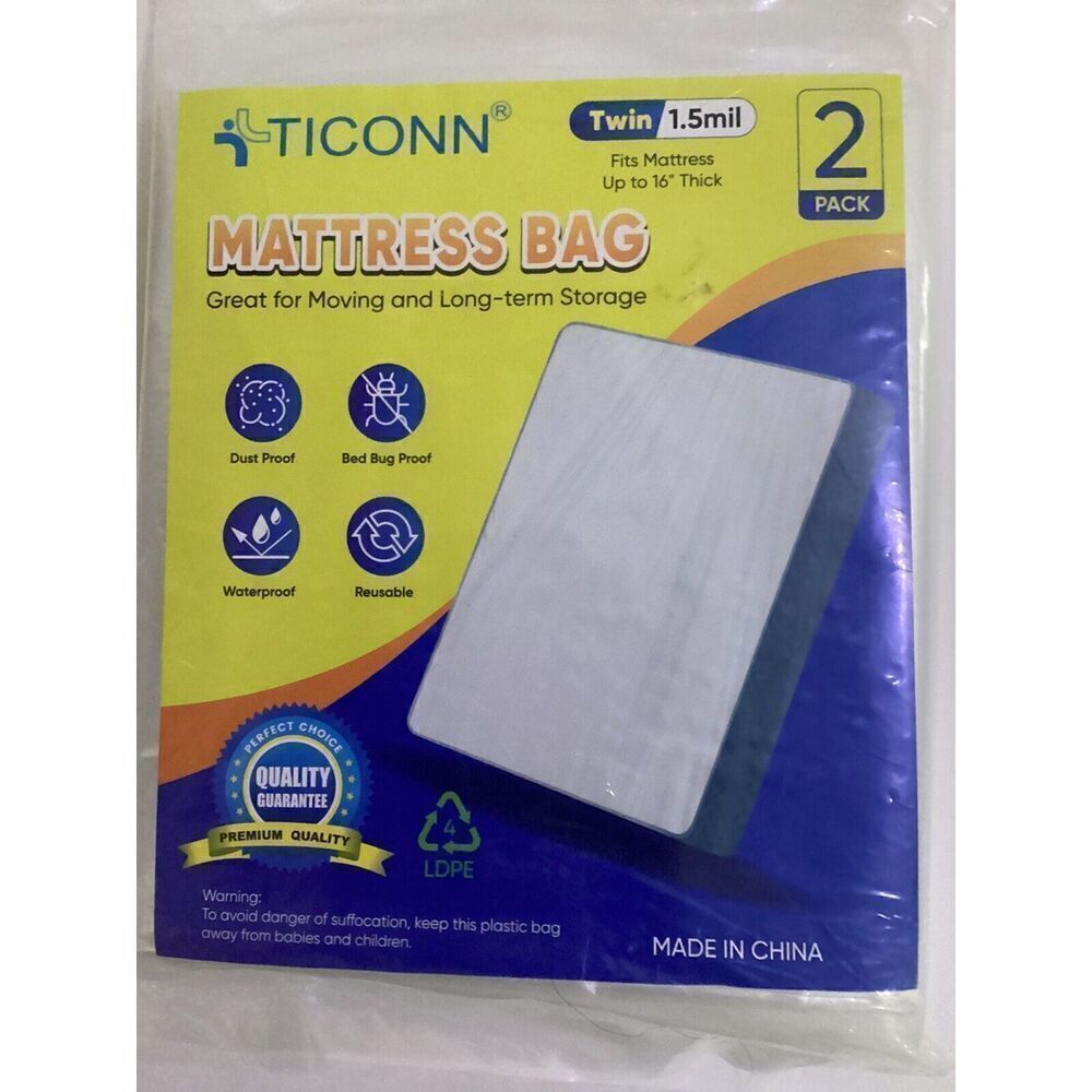 Plastic Waterproof Mattress Bags TWIN 1.5 mil Heavy-Duty Moving/Storage 2PK